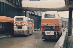Greater Manchester Transport 3188 (C188 YBA) and 7592 (KDB 685P) in Rochdale – 10 Mar 1986 (35-13)