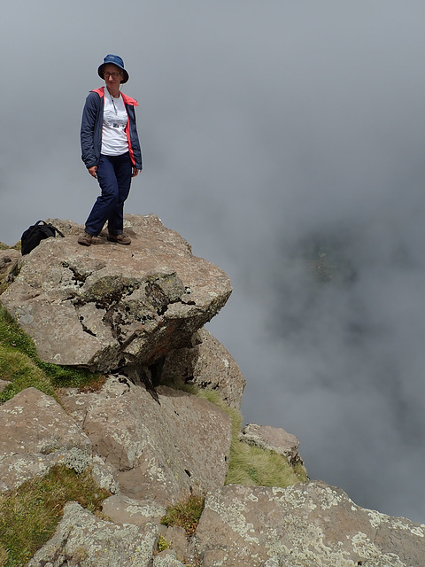 Belinda on the escarpment edge in the Simien Mountains