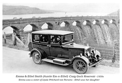 Emma & Ethel Smith at Craig Goch Reservoir in a Morris Cowley - 1930s