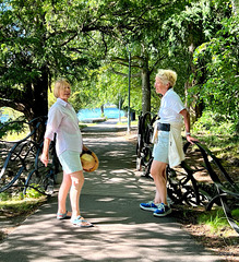 Geraldine Connah and GAH having a chat on Ness Island