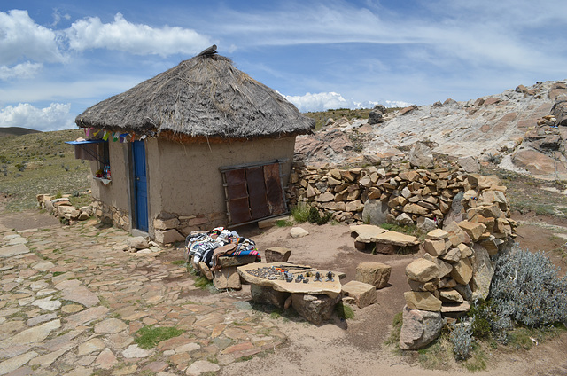 Bolivia, Titicaca Lake, Souvenir Shop on Trekking Path on the Island of the Sun