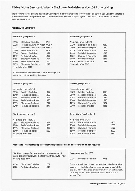 Ribble Motor Services service 158 - Pattern of bus workings into Rochdale 1963 - Page 1 of 3