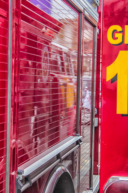 Firemen car reflections