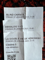 Tickets for Blind Chance, Dekalog 1 + 2 and La double vie de Véronique