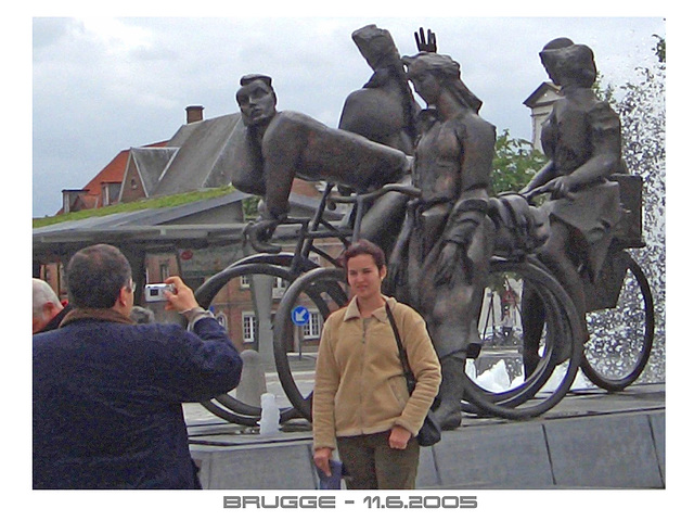 Snapped with cyclists' statue Bruges 11 6 2005