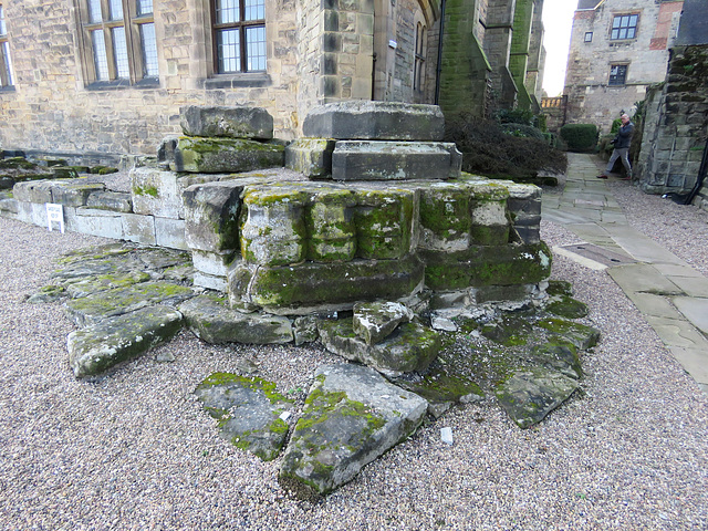 repton priory church, derbyshire (26)c13 crossing pier with remains of pulpitum attached. there are lots of pier bases lined up here but they seem to have been shifted about a bit.