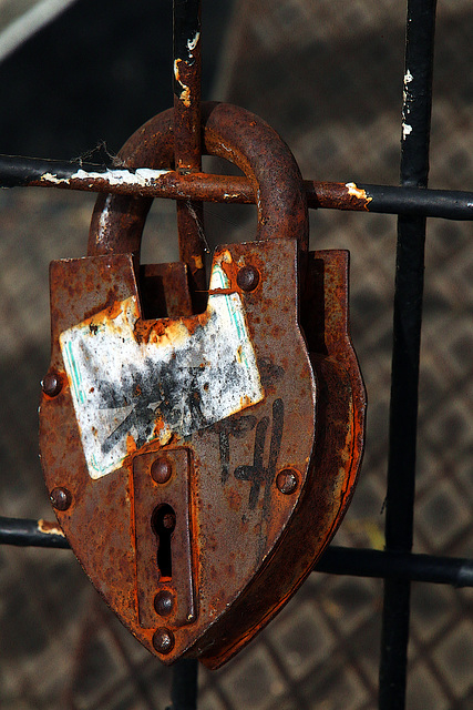 Près de la Seine , un antique  "cadenas d'amour ", assez chouette pour orner une étagère ..