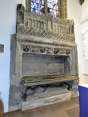 wollaton church, notts ; c15 tomb of richard willoughby +1471 with brass and corpse gisant