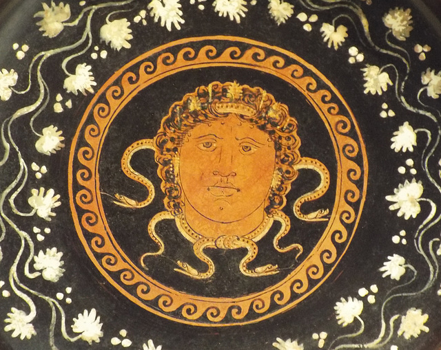 Detail of a Patera with the Head of Medusa in the Getty Villa, June 2016