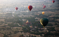 Hot air ballooning over the temples of Bagan, Myanmar