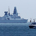 Destroyer HMS Diamond and trawler Aquila off Weymouth