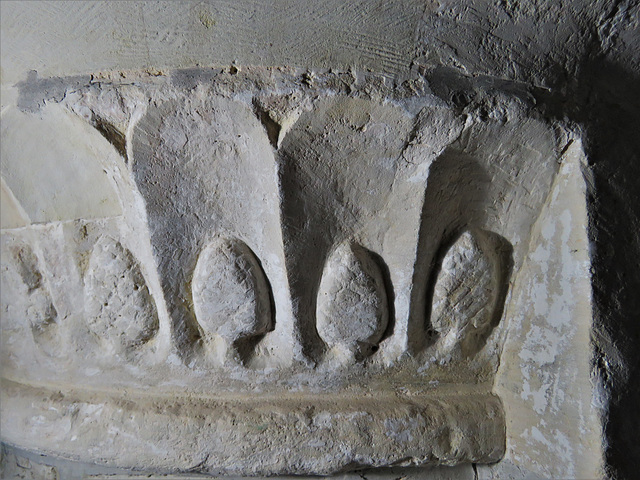 icklesham church, sussex (12)late c12 nave arcade capital c.1170