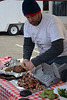 Preparing pulled pork for judging