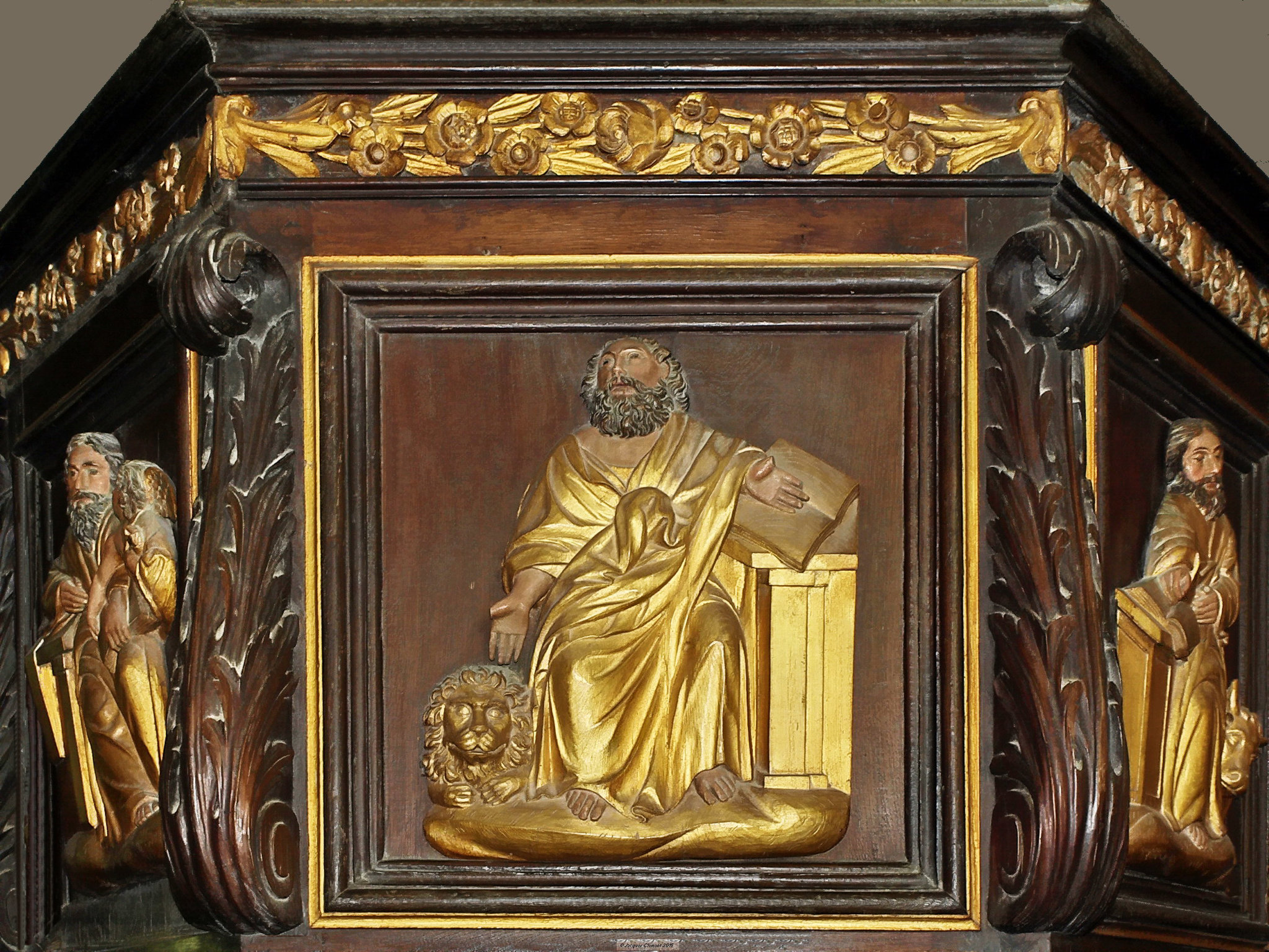 P8183423ac St Milliau Church Pulpit with Evangelists 17th