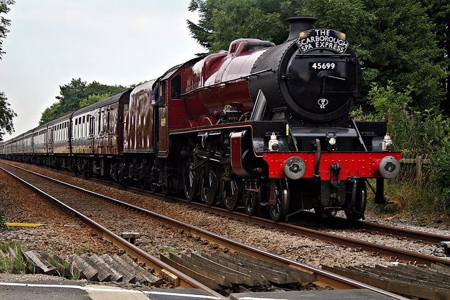 Stanier LMS class 6P Jubilee 4-6-0 45699 GALATEA with 1Z27 17.13. Scarborough - Carnforth The Scarborough Spa Express at Knapton Crosssing 25th July 2019.