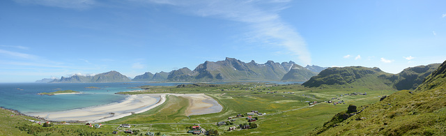 Norway, Lofoten Islands, Panoramic Landscape of the Ytresand Bay