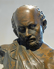 Detail of a Bronze Statuette of an Artisan with Silver Eyes in the Metropolitan Museum of Art, August 2019