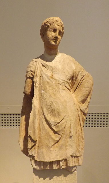 Detail of a Herm Found in Rhamnous of a Youth in the National Archaeological Museum in Athens, May 2014