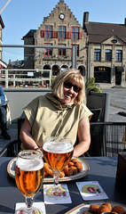 Table with fried fish and two beers!