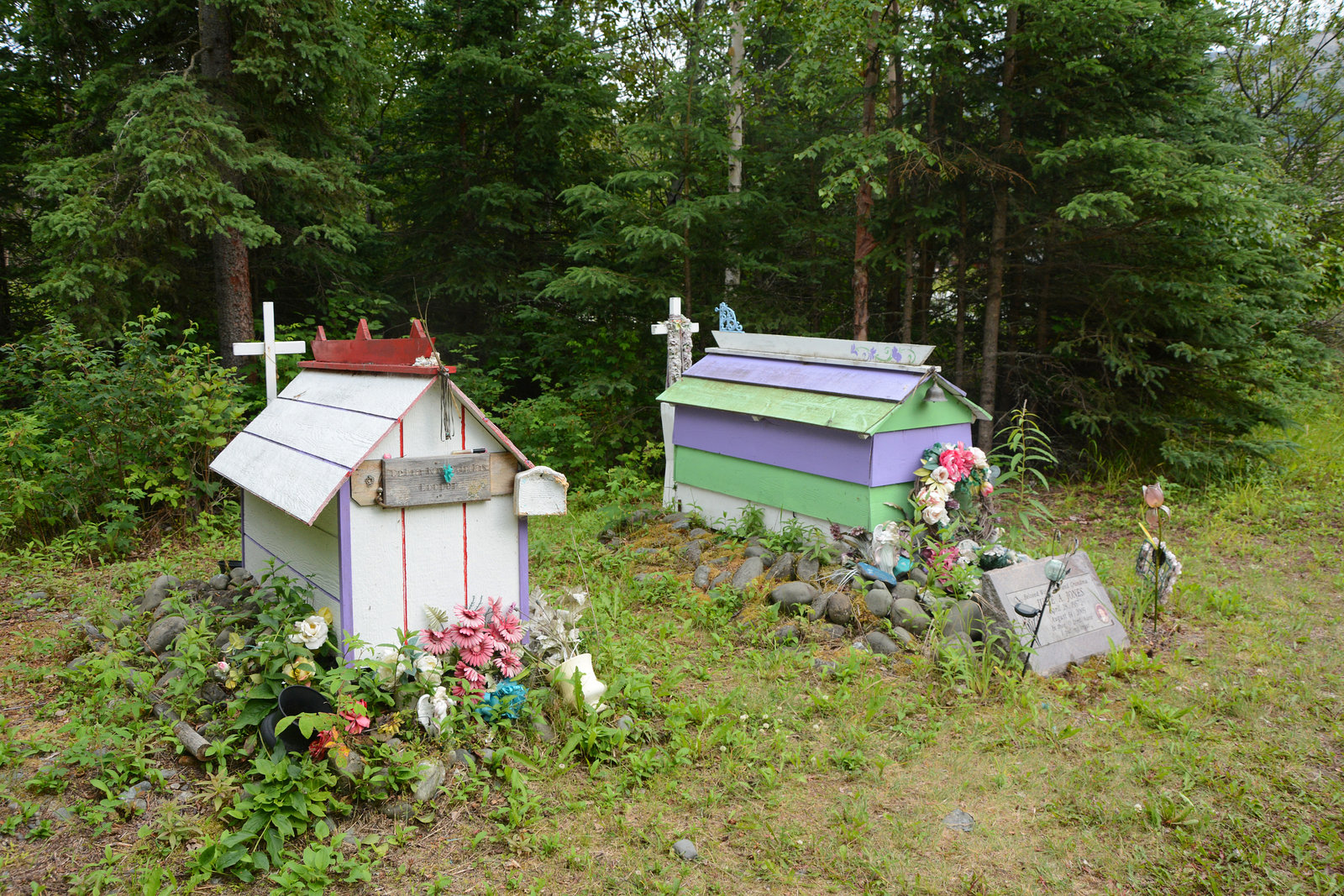 Alaska, Wooden Sarcophaguses at the Cemetery at the Russian Orthodox Church in Eklutna