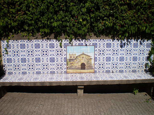 Bench with tiles.