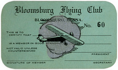 Bloomsburg Flying Club Membership Card, ca. 1930s