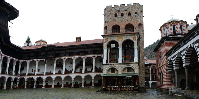 Bulgaria, Rila Monastery, Cloisters and Hrelyo’s Tower Bulgaria, Rila Monastery, Cloisters and Hrelyo’s Tower