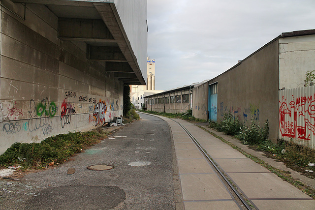 Zufahrt zum Hafenbecken C neben der alten Papierfabrik (Düsseldorf-Hafen) / 29.09.2016