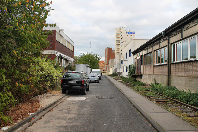 Straße mit Schienen am Hafenbecken C (Düsseldorf-Hafen) / 29.09.2016