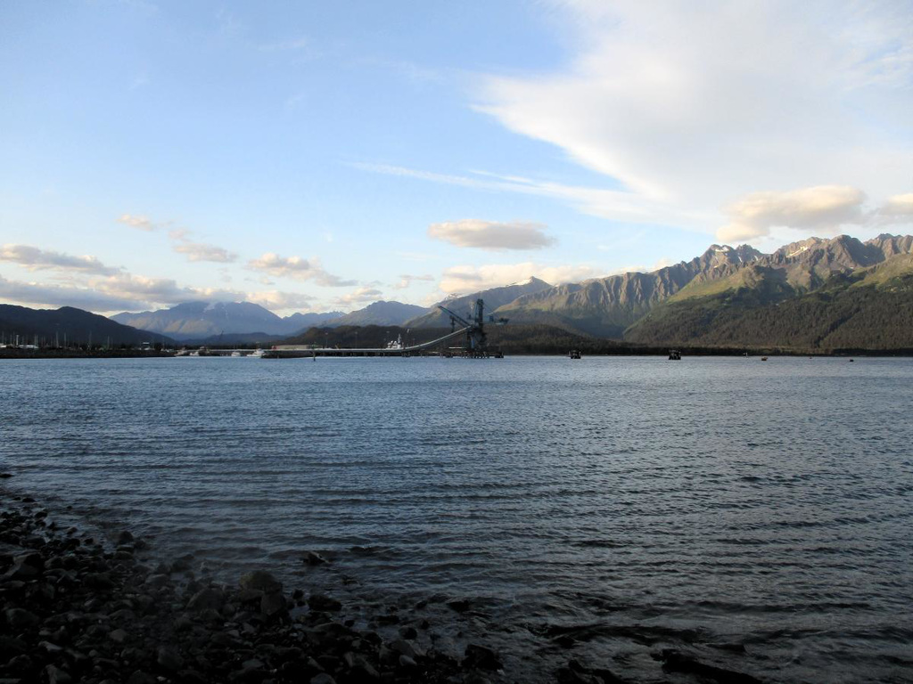 Looks toward railroad terminus dock