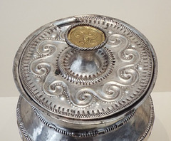 Detail of a Silver Vase with a Lid from the Chao de Lamas Hoard in the Archaeological Museum of Madrid, October 2022