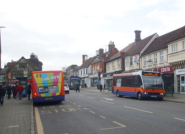 DSCF0819 Centrebus 327 (YJ16 DRV) and 388 (Y38 HBT) in Hitchin - 23 Feb 2018