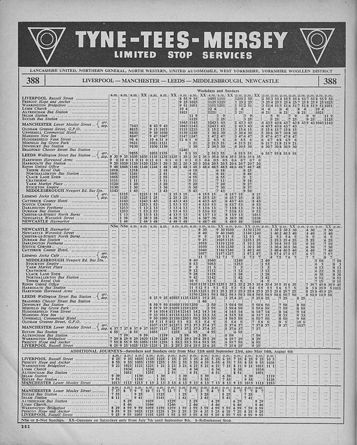 Extract from the 'ABC Coach Guide' Summer 1951 - Tyne-Tees-Mersey 'Limited Stop' Pool