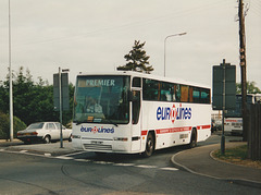 438/01 Premier Travel Services (Cambus Holdings) J706 CWT and G525 LWU in Mildenhall - 9 May 1995