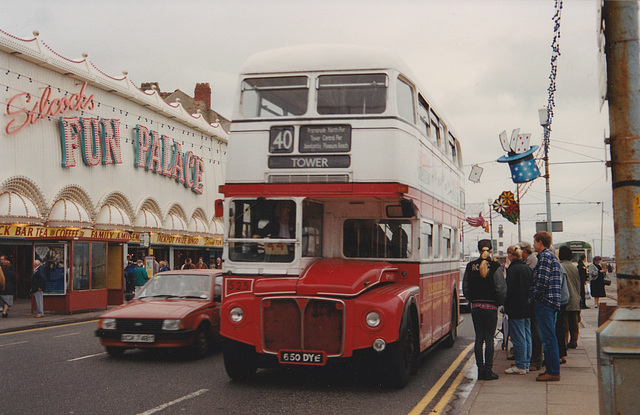 Blackpool Transport 525 (650 DYE) in Blackpool – 3 Oct 1992 (181-28) Blackpool Transport 525 (650 DYE) in Blackpool – 3 Oct 1992 (181-28)