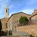 Italy, Pienza, Duomo di Santa Maria Assunta and the Top of Clock Tower of Palazzo Piccolomini