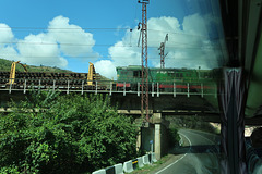 Train pulling old rails