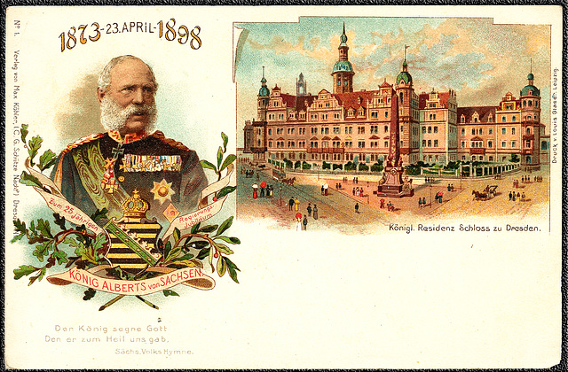 König Albert von Sachsen mit Residenzschloss 1898