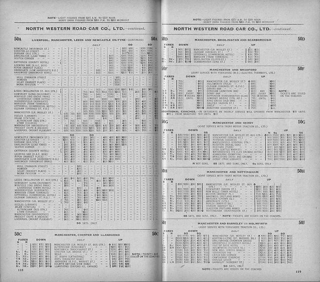 Pages 118/119 of the 'Roadway Motor Coach Timetable' 1932