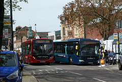 Red Eagle 50111 (WX08 LNP) and Arriva 3914 (BV58 MLK) in Berkhamsted - 13  Apr 2024 (P1170790)
