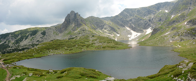 Bulgaria, Black Rock of Haramiyata (2465 m) above the Twin Lake (2243m)