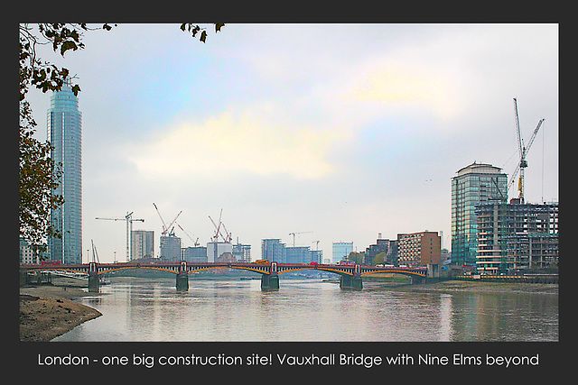 Vauxhall Bridge with cranes at Nine Elms - London - 30.10.2014