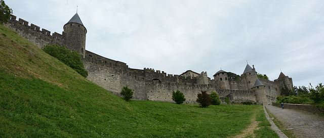 The Castle of Carcassonne - the Southern part of Western Wall, from Tower of Justice to Bishop's Tower