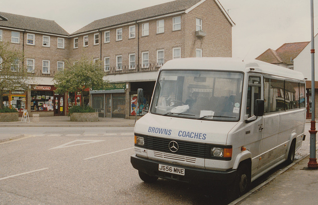 Brown’s Coaches, South Kirkby J656 MNE in Mildenhall – 2 May 1993 (194-17)