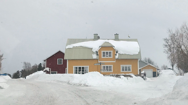 snow slipping off rooves