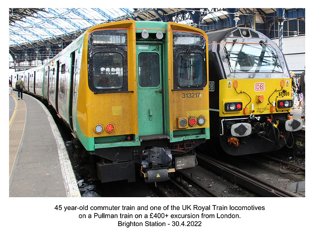 Southern 313217 & DB Cargo 67 005 Royal Messenger Brighton 30 4 2022