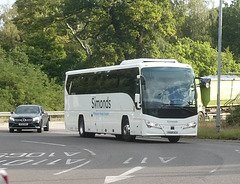 Simonds of Botesdale (Flixbus contractor) YX68 UCA London bound at Fiveways, Barton Mills - 26 Aug 2025 (P1220009)
