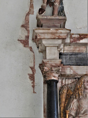 kedleston church derbs ;  c17 tomb of sir john curzon +1686, erected 1664 by richard hall; but why the shadowlike outline painting?