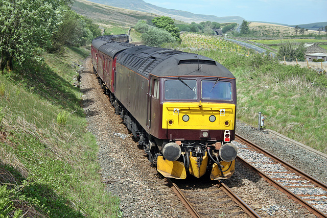 West Coast Railways class 47 47760 on rear of 1Z32 Norwich - Carlisle at Grisedale Crossing near Garsdale 27th May 2017