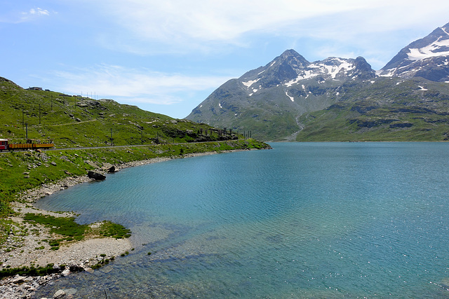 Bernina Lago Bianco / Offene Wagen am Ende des Zuges